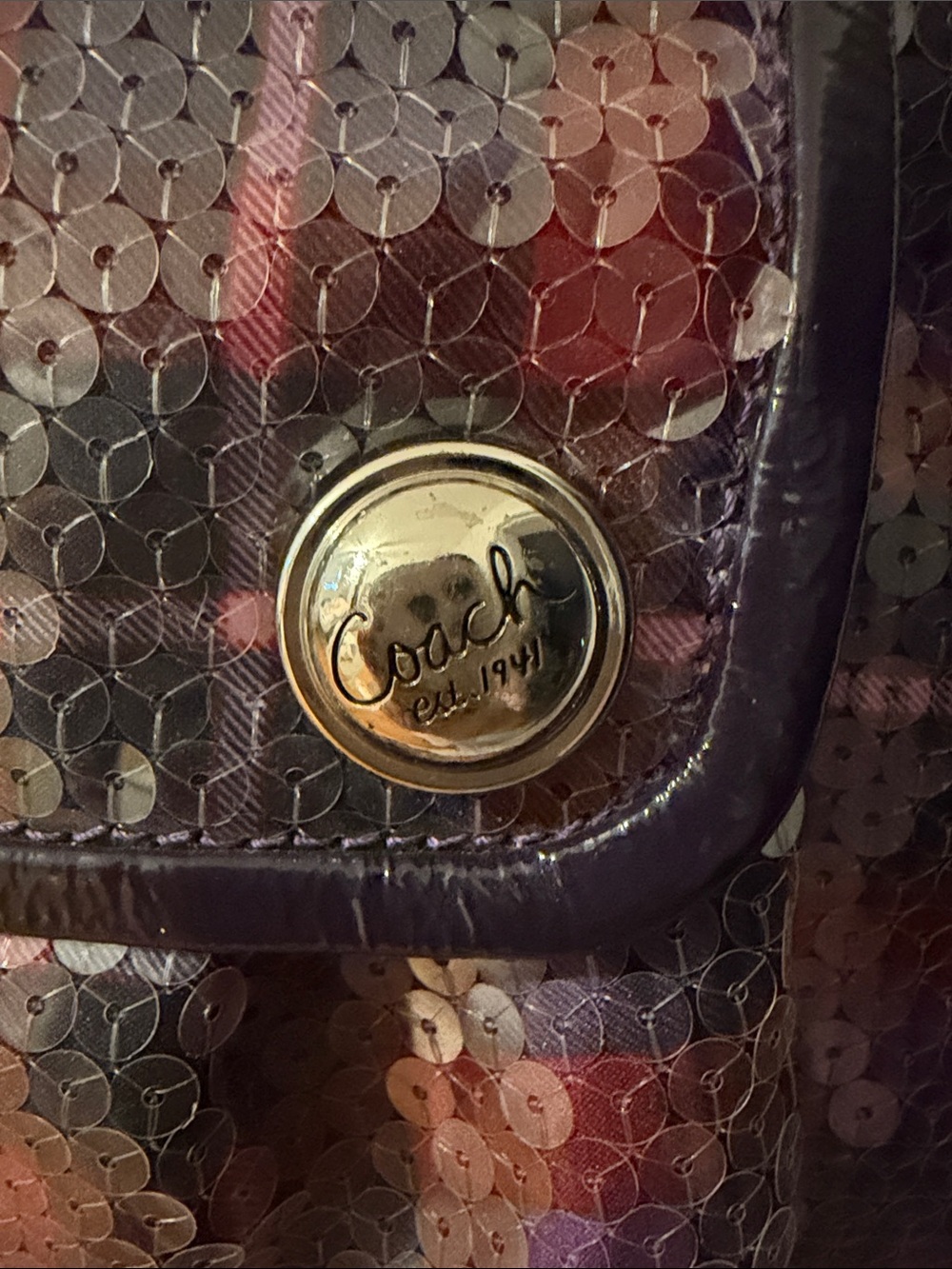 Coach Sequin Plaid Shoulder Bag in Black, Red, Purple - Picture 6 of 6